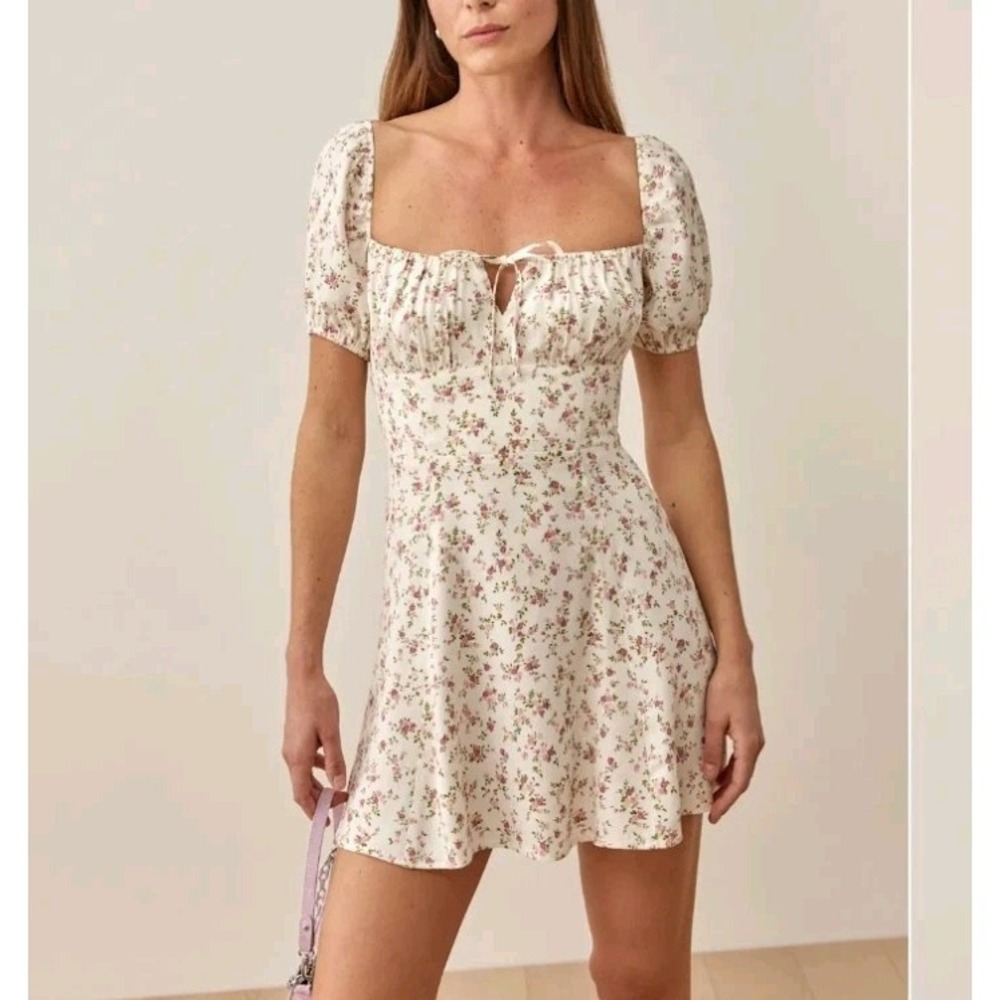 Reformation Corbin Dress Womens 2 Ivory Pink Floral Milkmaid Cottagecore Mini